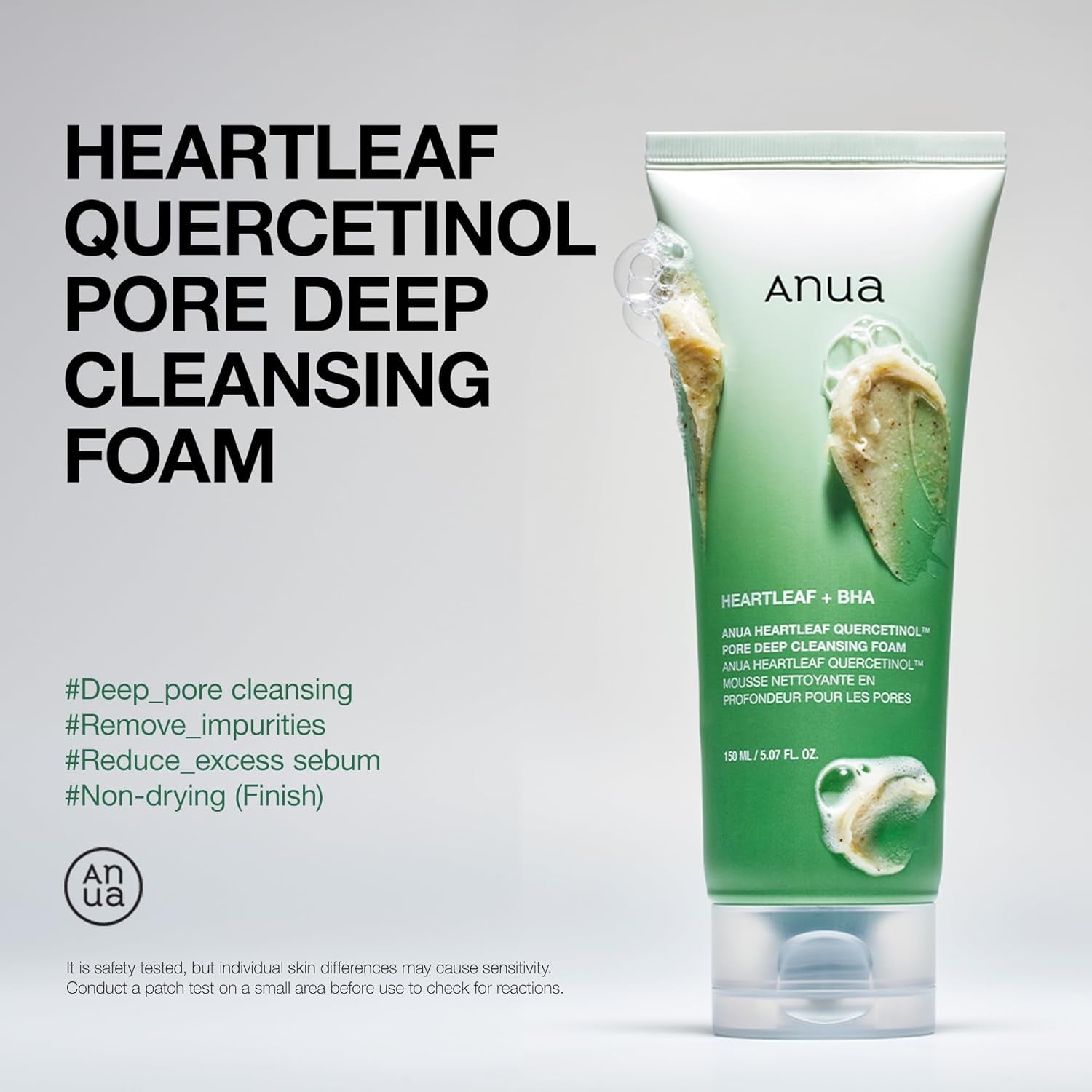 Heartleaf Quercetinol Pore Deep Cleansing Foam, Facial Cleanser, for Double Cleansing, BHA, Hyaluronic Acid, Glycerin, Face Wash, Blackhead Remover, Korean Skincare (150Ml/5.07 Fl.Oz.)